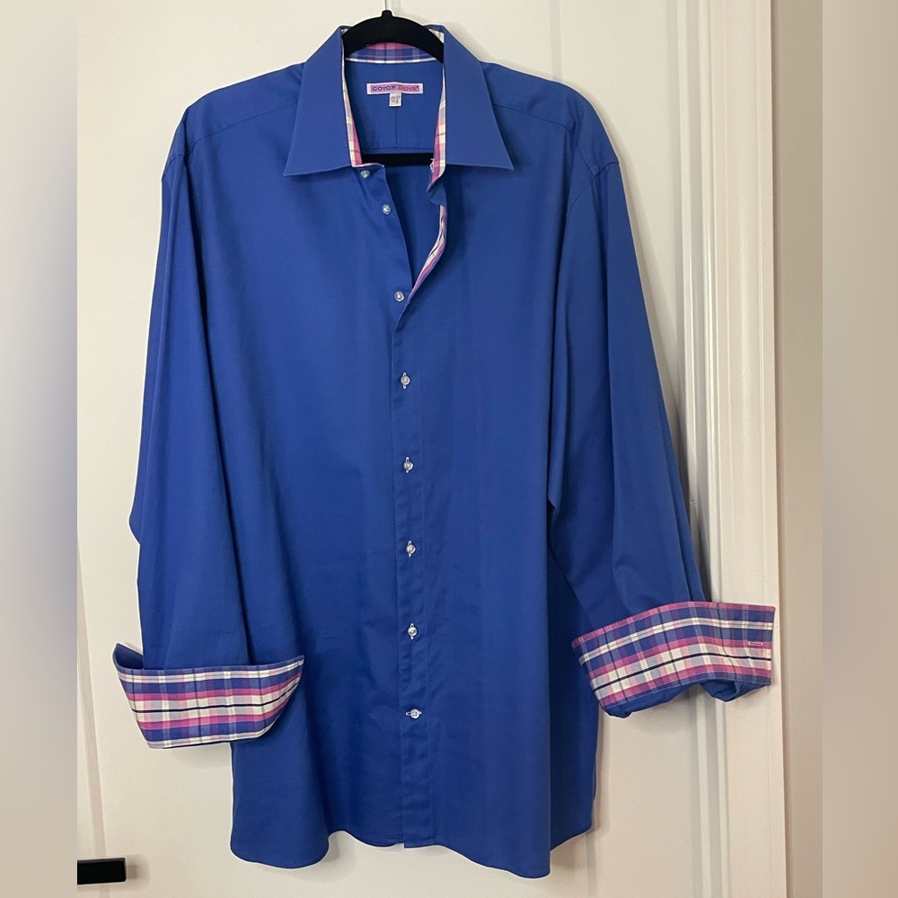 French Coton Doux blue button up shirt